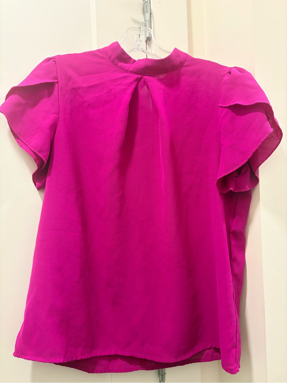 Womens Magenta Ruffle Sleeve Mock Neck Top
